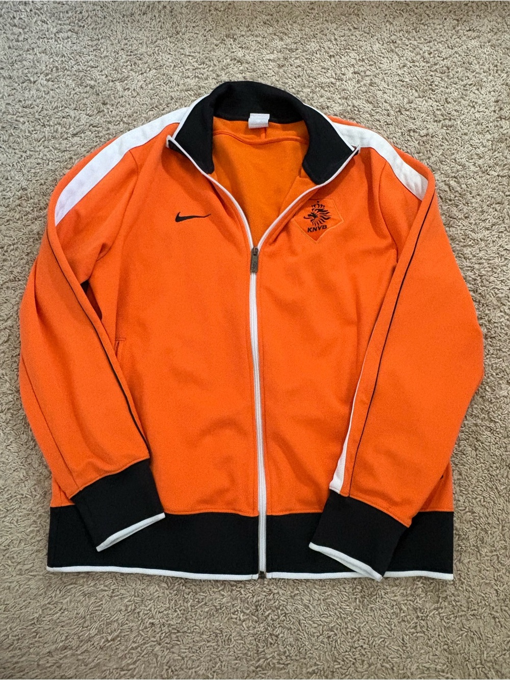 Nike Men’s Orange Bomber-Style Track Jacket with Black & White Trim